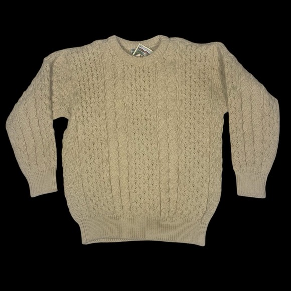Vintage Gaeltarra Wool Sweater Mens M Chunky Cable Knit FishermanIreland Cream